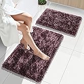 Yimobra Bathroom Rug Set 2 Piece, Luxury Shaggy Bath Mat Set with Non Slip Backing, Ultra Soft & Absorbent Mats for Bathroom Floor, Machine Washable, 31.5"x20"+24"x17", Dark Purple