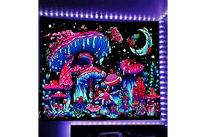 TUGCAY Blacklight Mushroom Tapestry, Glow In The Dark Tapestry Black Light Plant Fantasy UV Reactive Mushroom Butterfly Moon Tapestries Posters Wall Hanging for Bedroom Dorm Decor(50"x60")