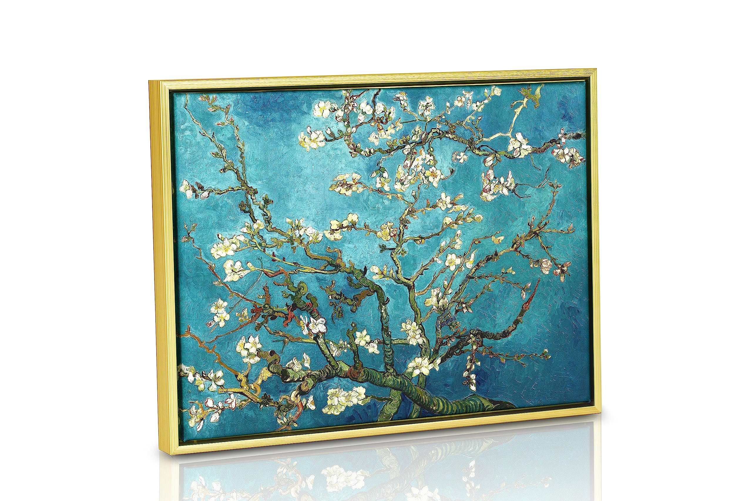 Wieco Art Gold Framed Canvas Prints of Almond Blossom by Vincent Van Gogh Paintings Reproduction Wall Art Pictures for Home Office Decorations