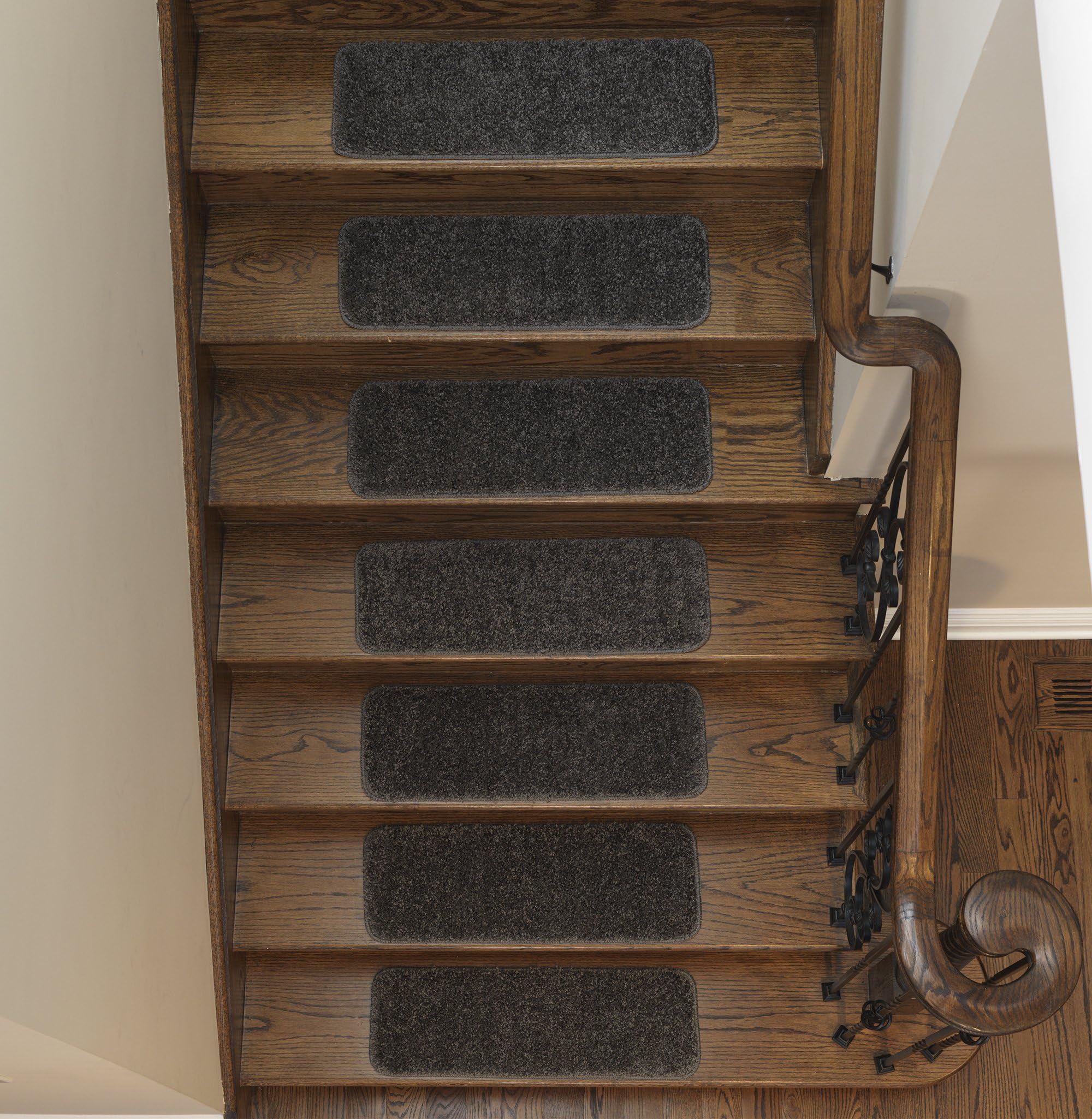 Sweethome Stores Non-Slip Shag Carpet Stair Treads, (9"X26")-7 Pack- Grey Solid