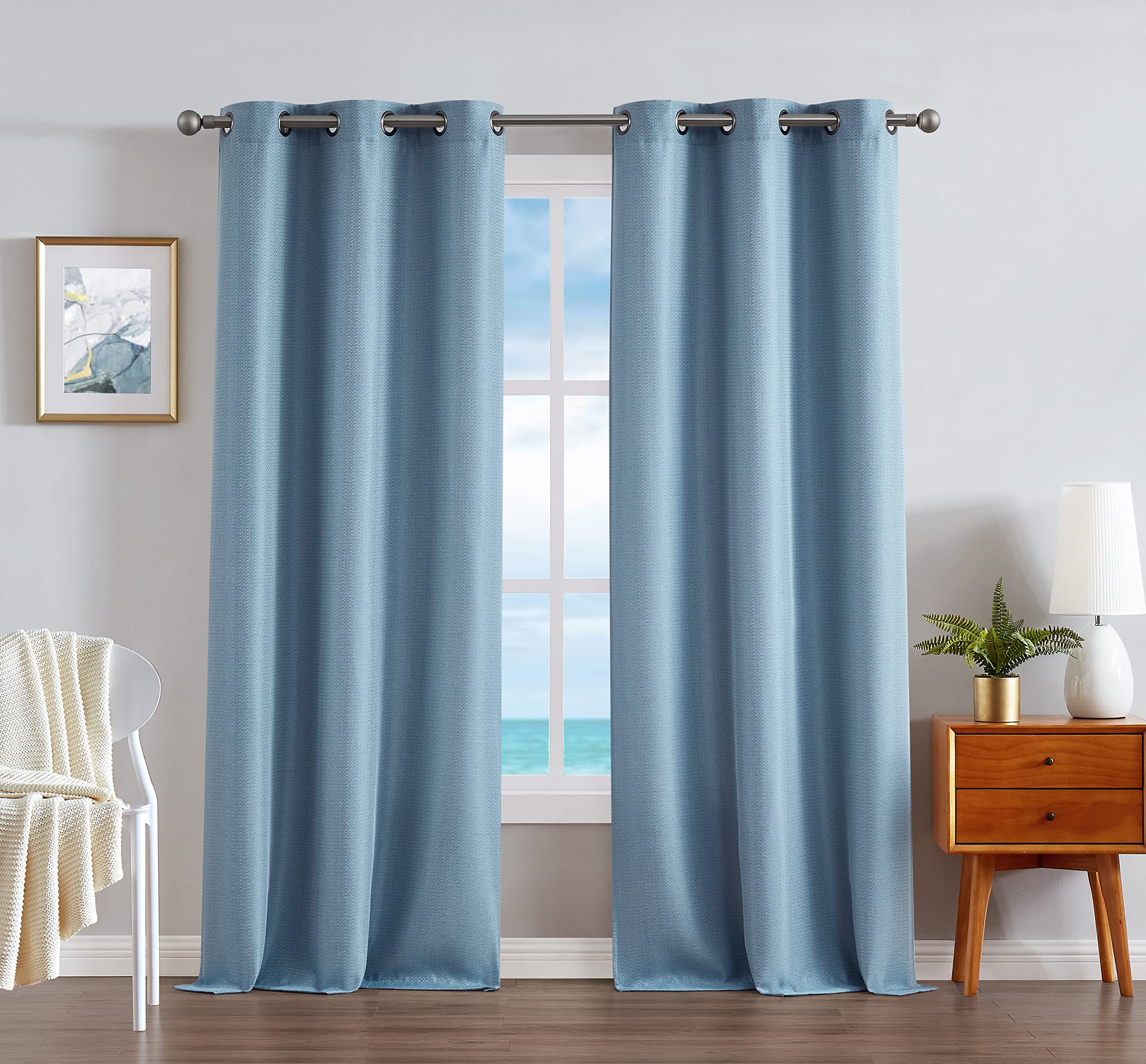 Nautica – Milton | Thermal Woven Window Panel Pair | Room Darkening & Thermal Insulated Drapes for Living Room, Dining Room, Bedroom & Office | Grommets | Set of 2 | Measures 38”x 84” | Dusty Blue