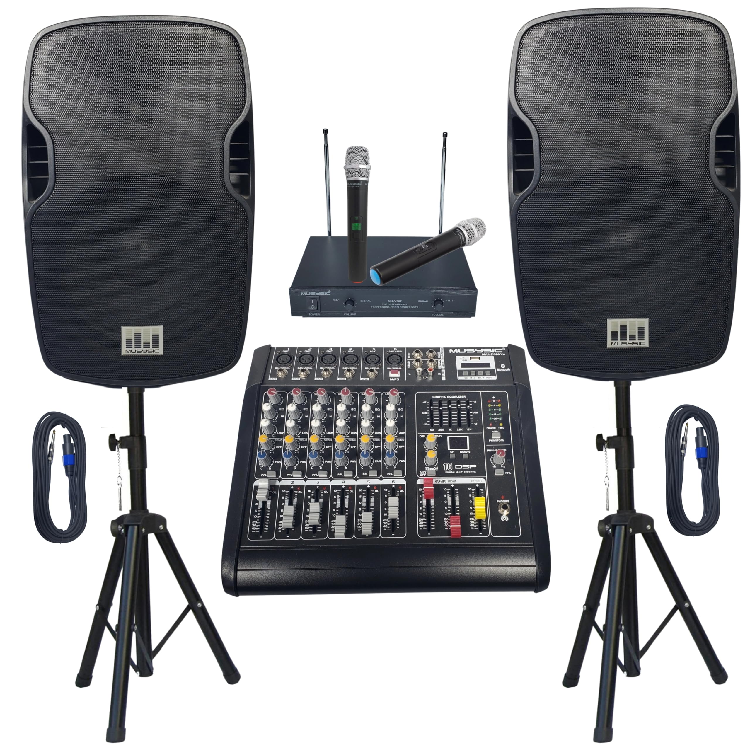 MUSYSIC Portable PA System With Wireless Microphone And Speakers – 6 Ch