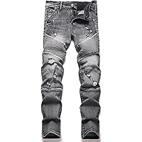 XIMXIMMTIAN Mens Slim Fit Jeans, 28, 9901 Blue | Stretch, Ripped