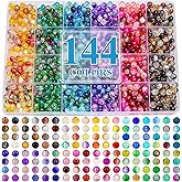 XSEINO About 144 Colors 1200PCS 6mm Glass Beads Bracelet Making Set, 6 Styles of Mixed Crack Beads for Bracelets, Jewelry, and DIY Making