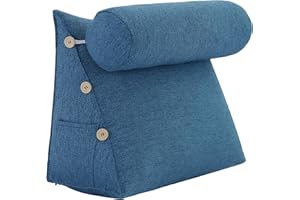 VERCART Bed Wedge Pillow Adjustable Reading Throw Cushions for Sleeping Triangular Bedrest Lumbar Neck Back Support Pillows with Removable Linen Cover, Blue 23.5 Inches