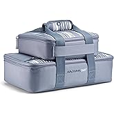 Rachael Ray Lugger Duo, Insulated Casserole Carrier for Hot or Cold Food, Thermal Lasanga Lugger Tote for Potluck, Parties, Picnic, and Cookouts, Fits 9" x 13" Baking Dish, Slate Stripe