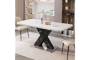 Siemd 47.24"-62.99" Extendable Dining Table for 4-6, Modern Rectangle Stretchable Kitchen Table, White Marble Print Tabletop,