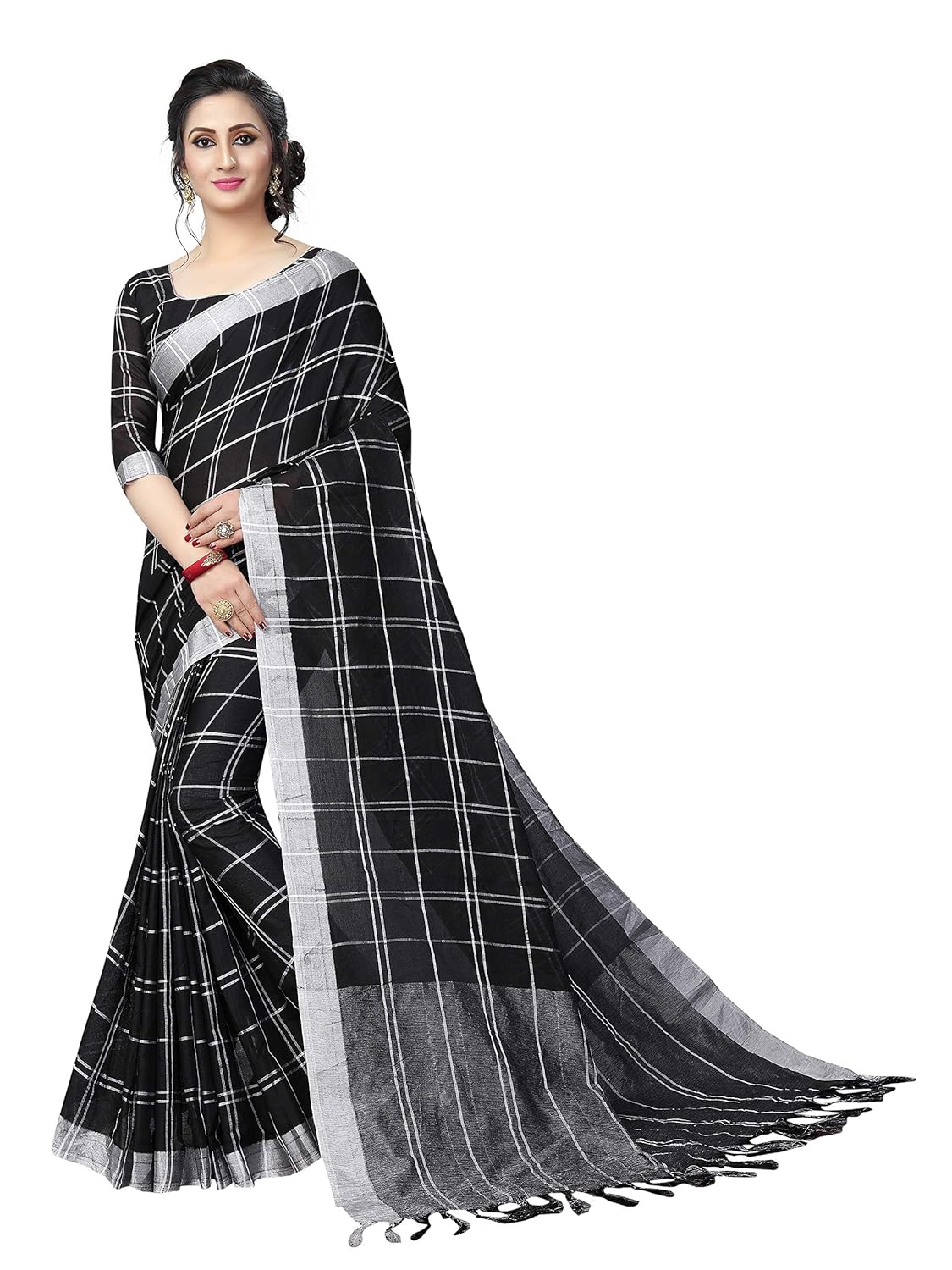 perfectblue women's linen saree with blouse piece (linenmaxvariation)