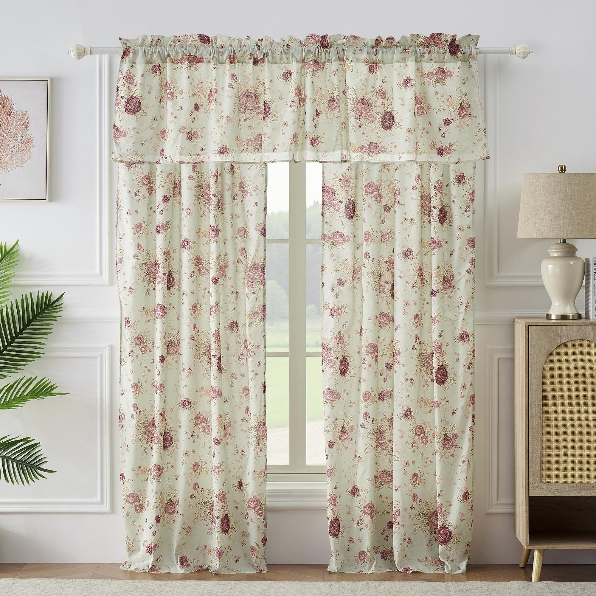 Greenland Home Antique Rose 100% Cotton Window Treatment, Panel Pair + Valance, Blue Image
