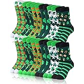 Giegxin 12 Pairs St. Patrick's Day Shamrock Socks Irish Socks Green Clover Lucky Decoration for Women Men Patrick Gifts