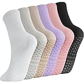 Jspupifip 6 Pairs Pilates Socks with Grips for Women Non Slip Pilates Socks Grippy Sock for Dance, Ballet, Fitness