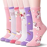 WELSOX Unicorn Socks Gifts for Girls kids Cute Animal Fun Crew Fashion Funny Novelty Soft Cotton Socks 6 Pairs