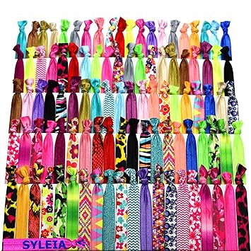 Amazon Com Syleia 100 Hair Ties Printed Patterns And Solid