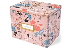 Jot & Mark Greeting Card Organizer Box Set | Decorative Recipe Tin Box, Tab Dividers, Matching Greeting Cards and Envelopes