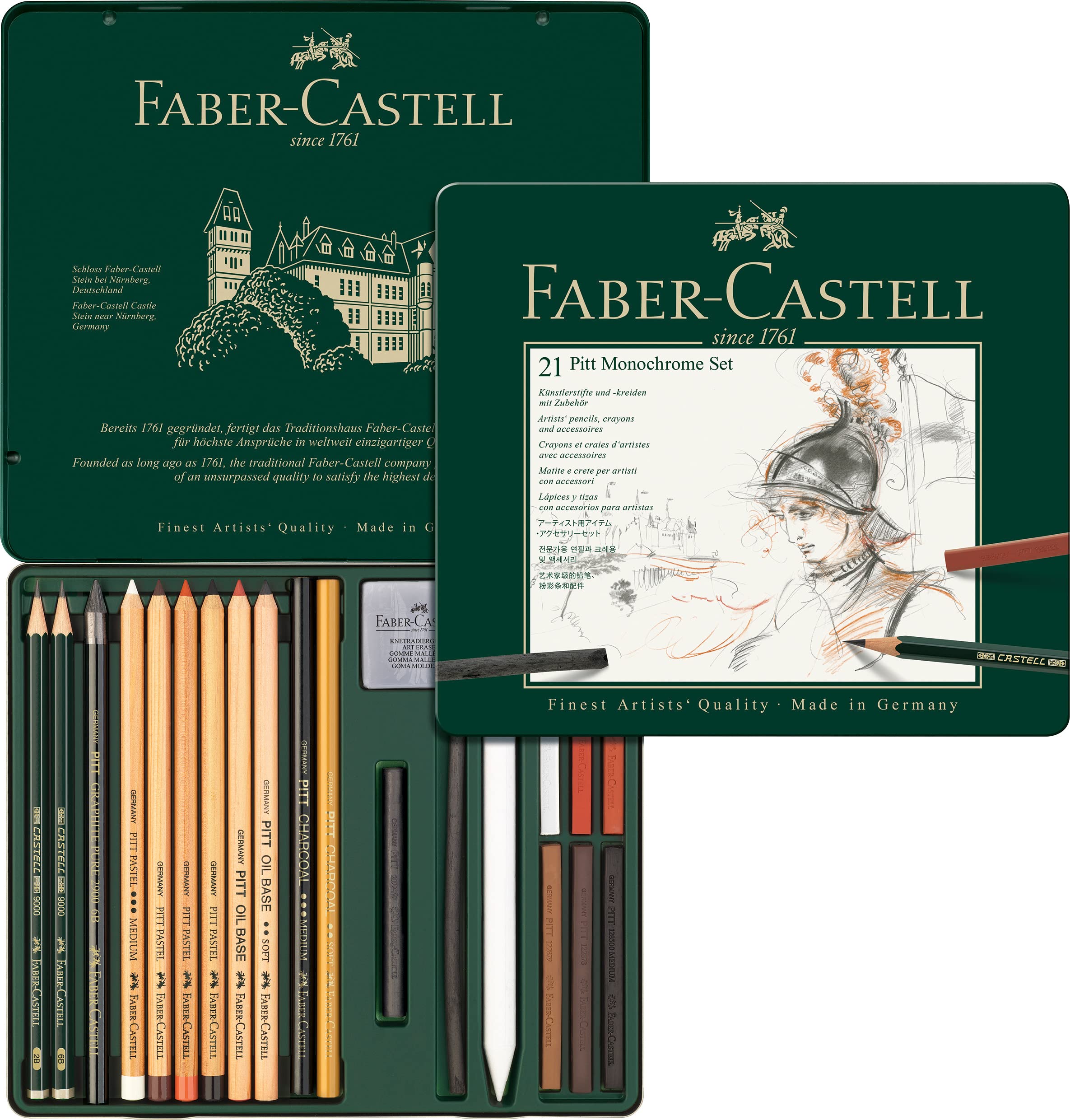 Faber-Castell Pitt Monochrome Professional Quality 21-Piece Set in a Metal Case