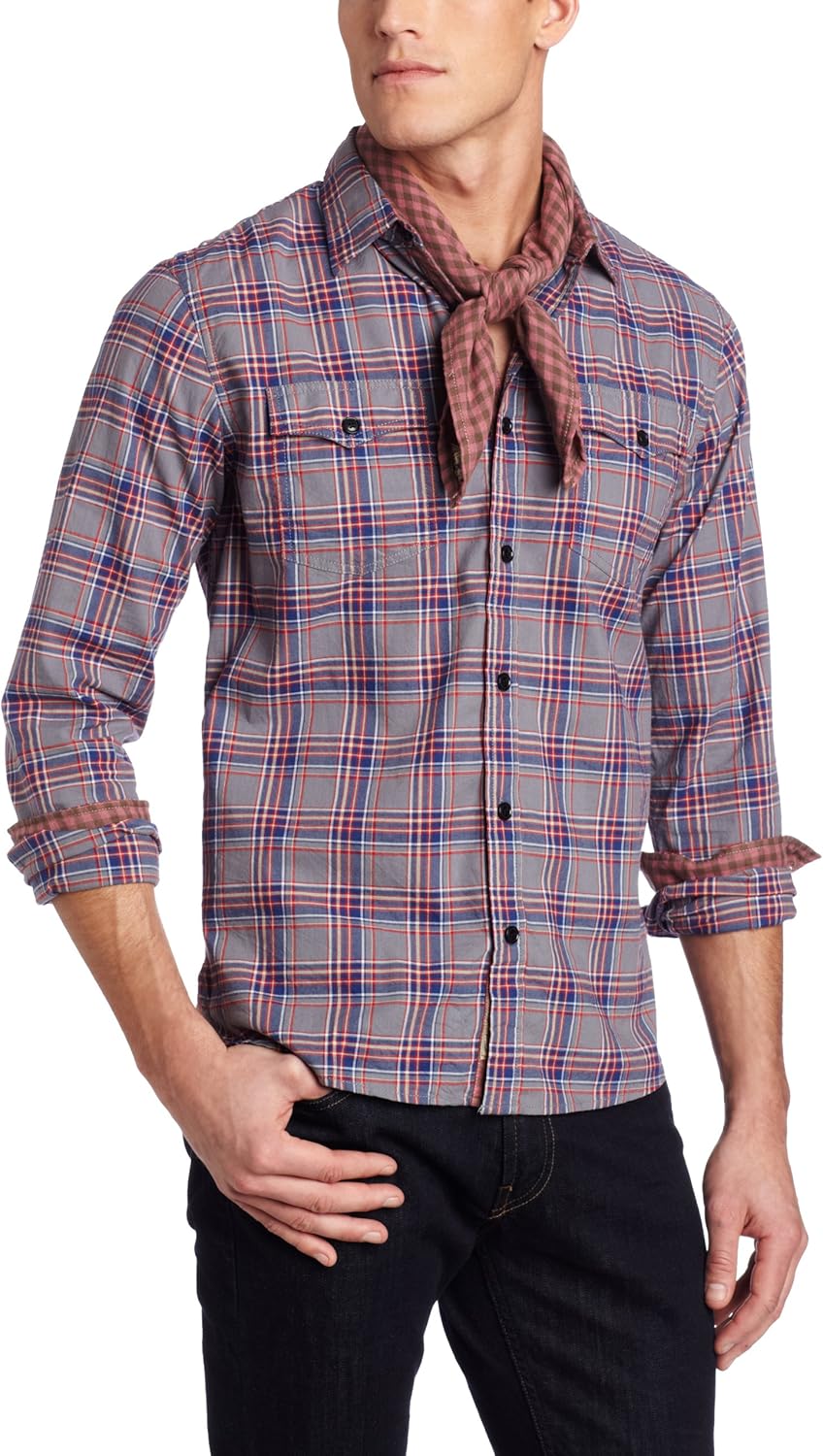 JUST A CHEAP SHIRT Men's Steven Western Body Woven Shirt, Gray/Blue, X