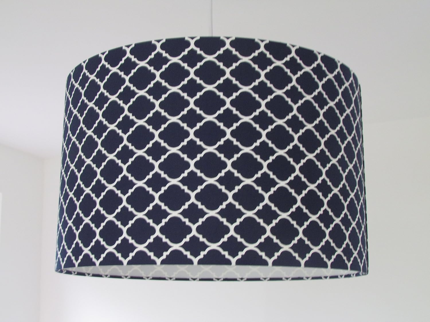 white and navy lamp shade