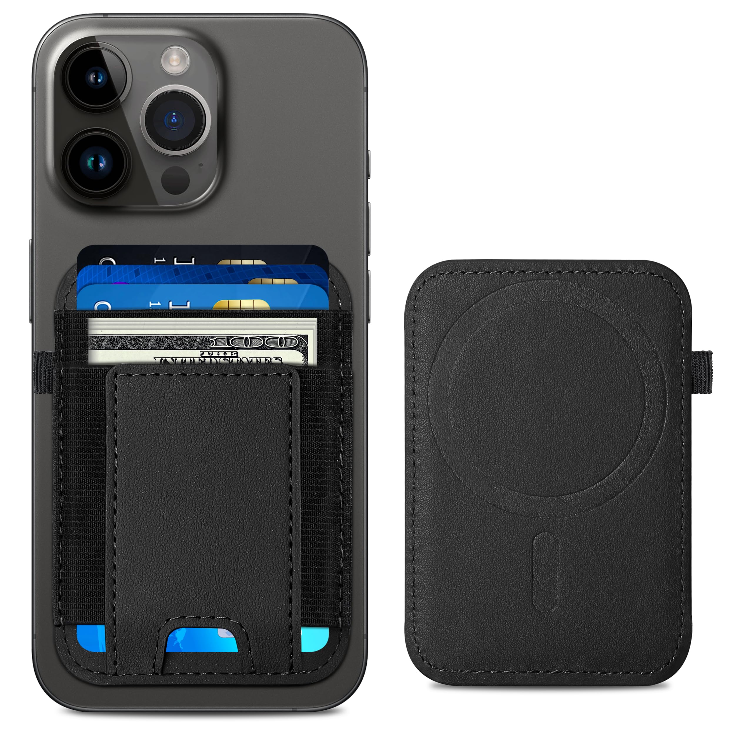 Photo 1 of **USED AND WORN**ExtreLife For Magsafe Wallet, Strongest Magnetic Wallet for iPhone 17/16/15/14/13/12 Series, for Magsafe Card Holder with 2 Card Slots, RFID Blocking, Vegan Leather, Hold 7 Cards, Slim, Black