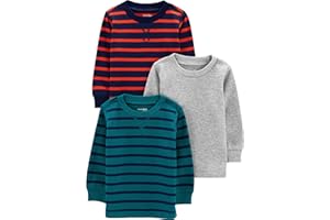 Simple Joys by Carter's Boys' 3-Pack Thermal Long Sleeve Shirts, Grey Heather/Navy Stripe/Teal Green, 6-9 Months
