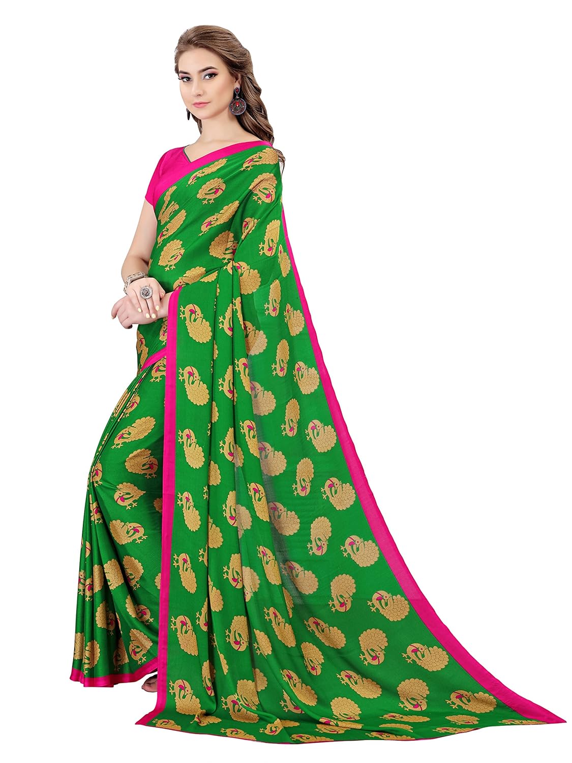 indira designer crepe saree with blouse piece (twin-jannu-green_green_free size)