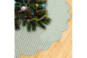 MiniInflat Christmas Tree Skirt Cotton Floral Block Tree Skirt in Nature Color for Home Xmas Party Seasonal Holiday Decoration Indoor Outdoor (60 Inch,Sea Green)