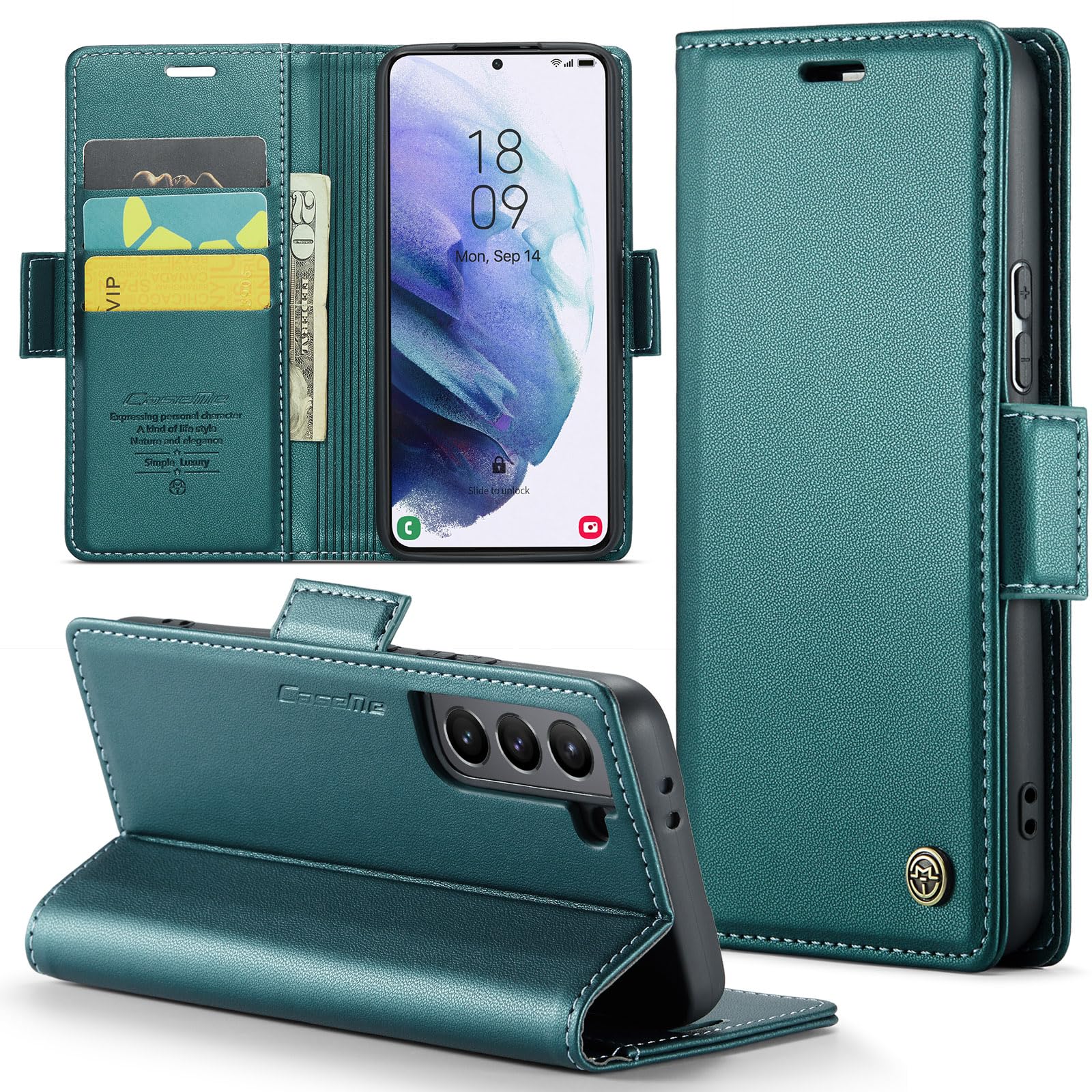 Samsung Galaxy S21 5G Wallet Case with [RFID Blocking] Card Holder Magnetic Kickstand,Leather Flip Protective Case Wallet for Samsung Galaxy S21 5G 6.2 Inch -Green