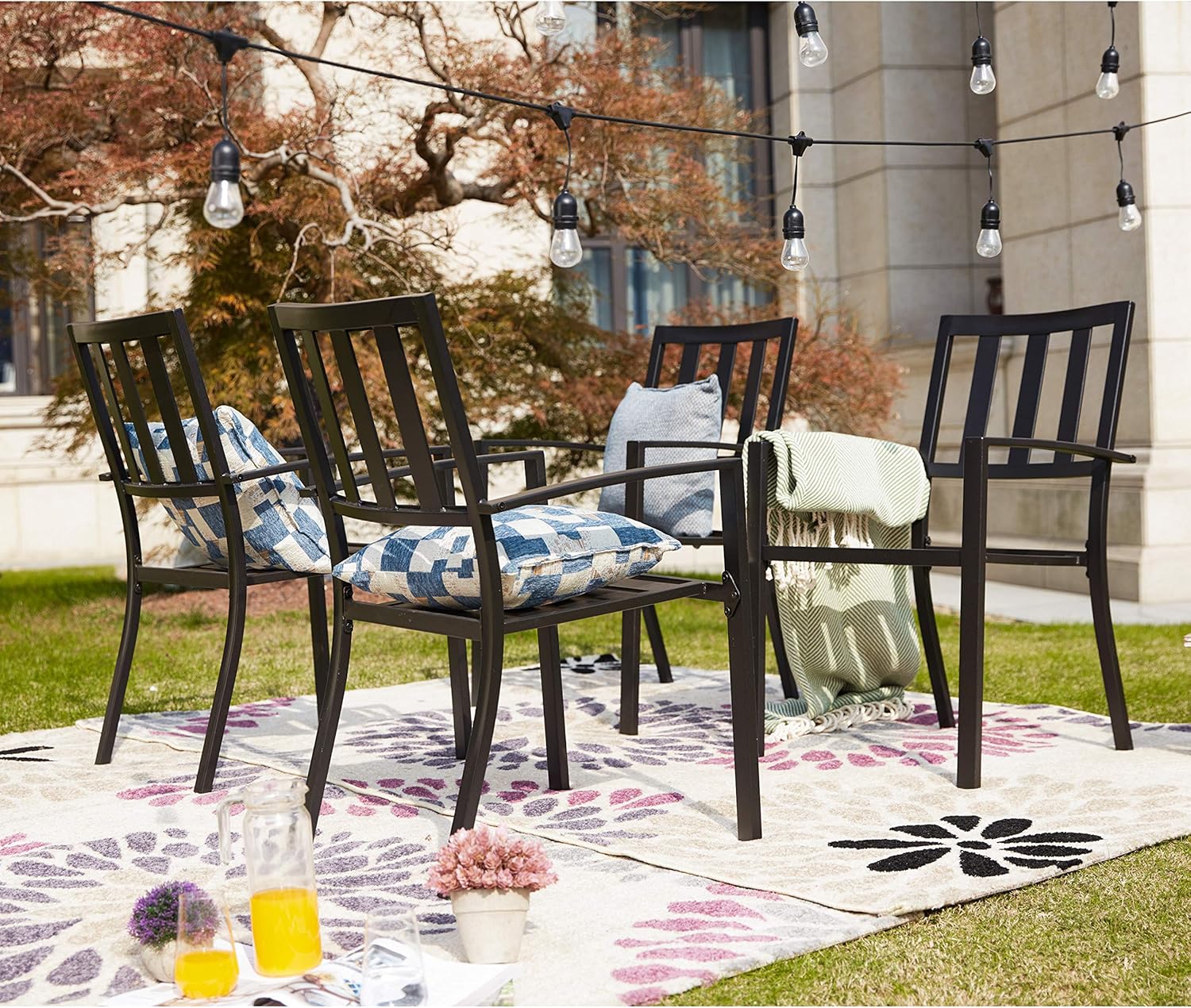 LOKATSE HOME Steel Outdoor Patio Dining Arm Chairs Set of 4 for Garden, Backyard, Kitchen, Balcony, Black : Garden & Outdoor