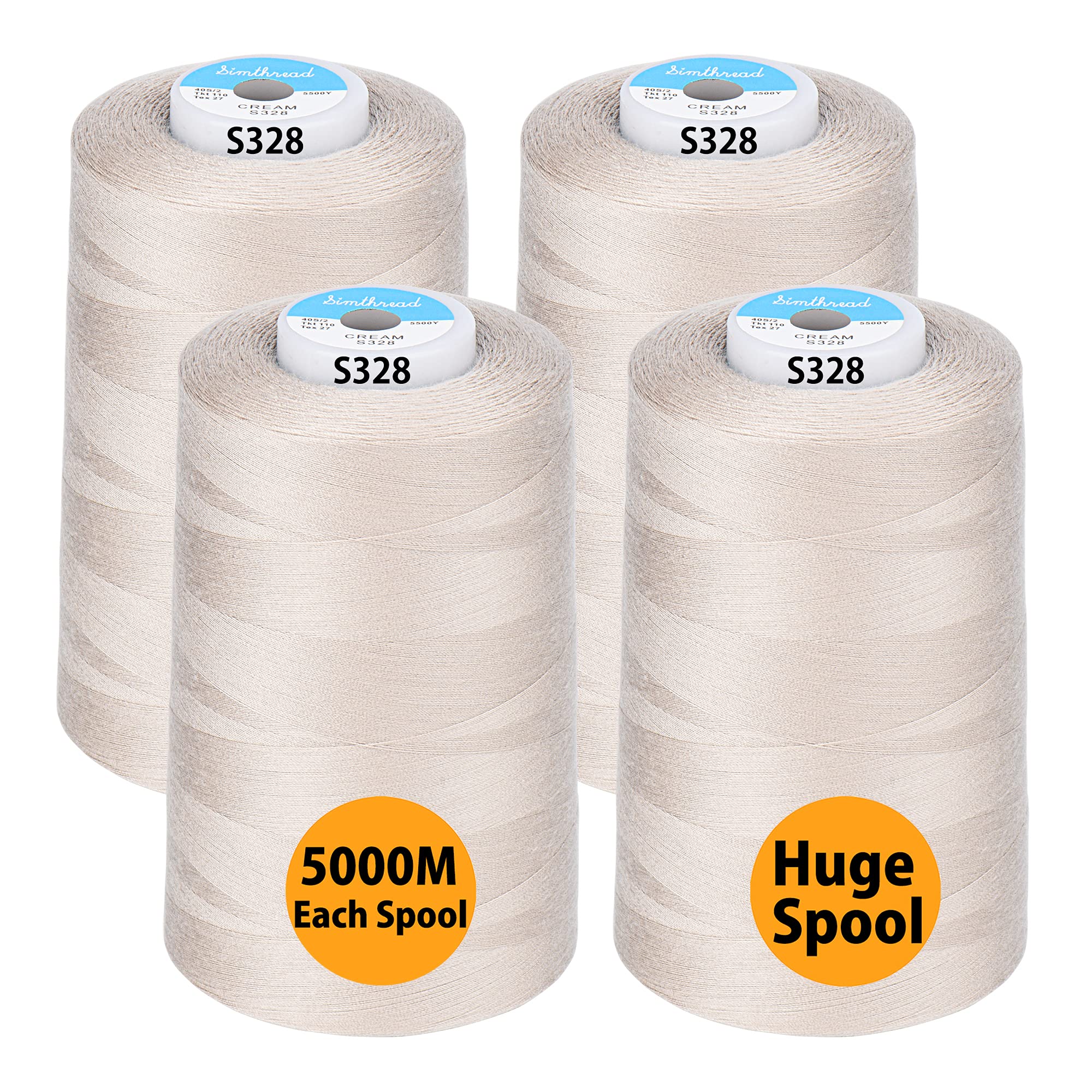 Photo 1 of Simthread All Purpose Sewing Thread from 100% Spun Polyester for Serger, Overlock, Merrow, Quilting Sewing 4 Big Cones of 5000M (5500 Yards) Each - 40S/2 Cream