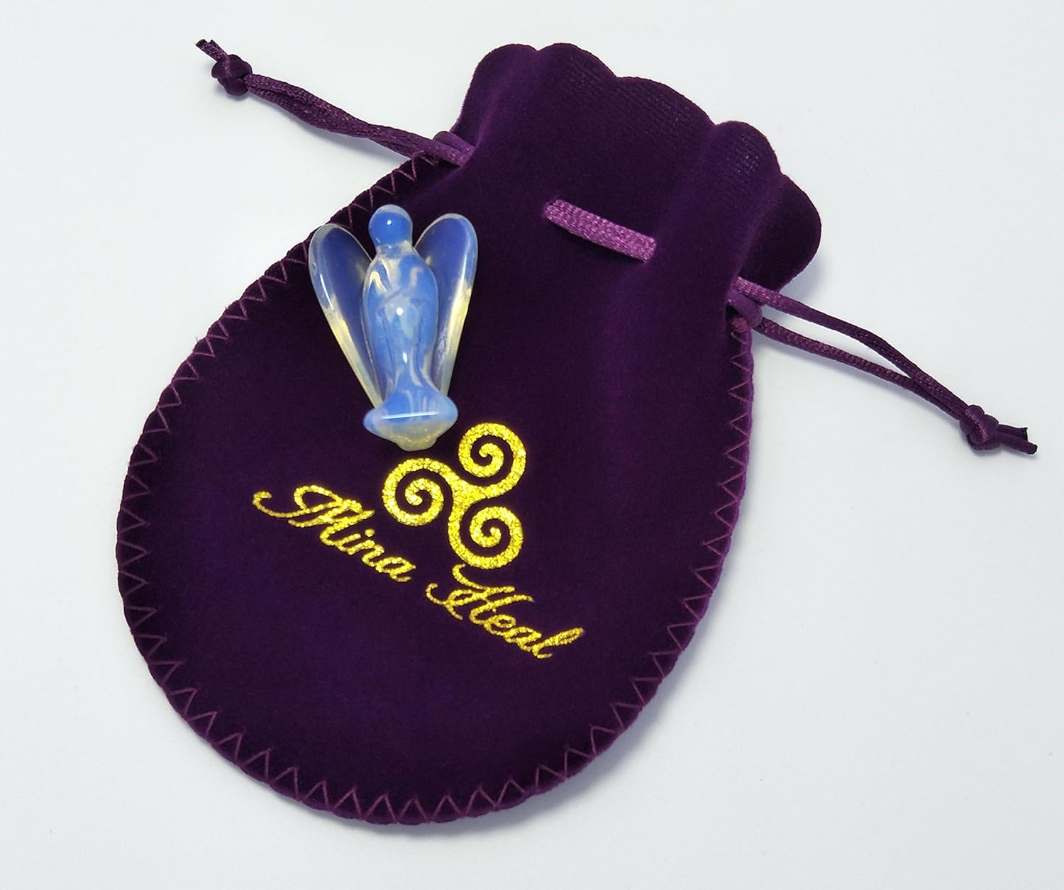 Pocket Size Guardian Angel Made Opalite Stone, Amulet Prayer Angel, Purple, 1 Piece - Image 5