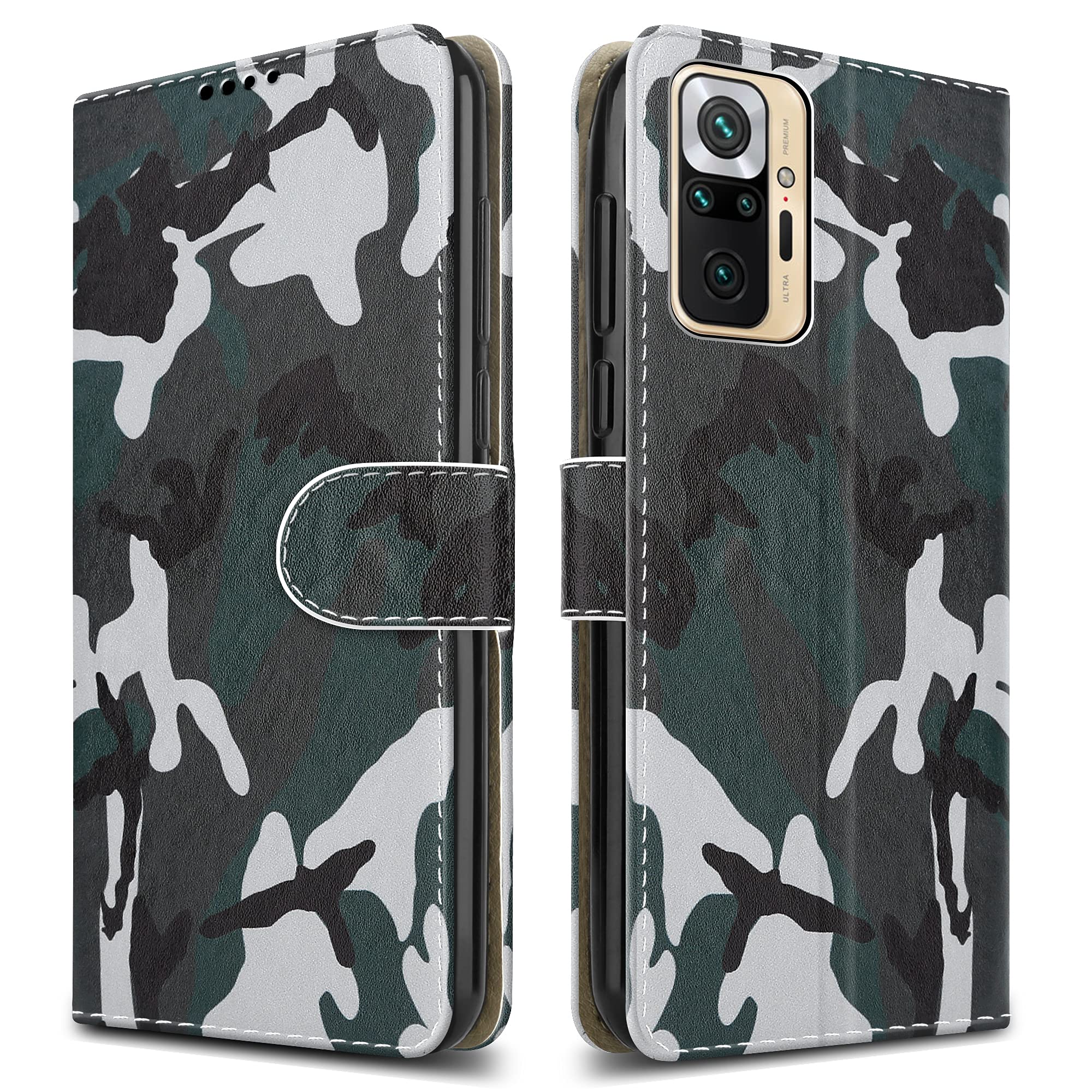 For Xiaomi Redmi Note 10 4G Leather Phone Case, Magnetic Closure Full Protection Book Folio Design, Wallet Case Cover [Card Slots] and [Kickstand] For Xiaomi Redmi Note 10 4G (6.43") - Camouflage