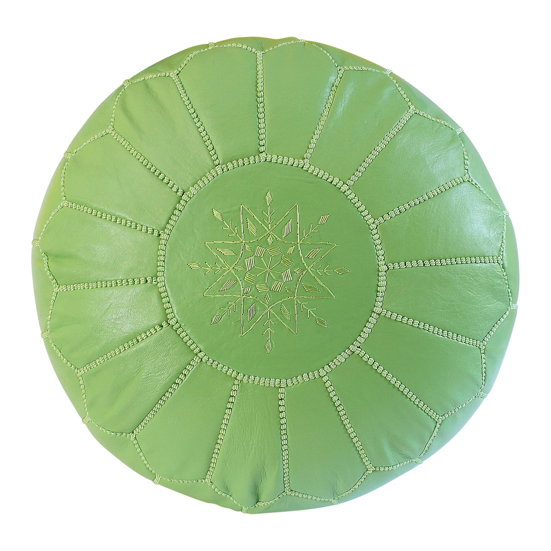 ESSENCE OF MOROCCO Moroccan Pouffe Pouf Footrest Footstool Ottoman Real Leather Lime Green Handmade Hand-stitched with Embroidered Marrakech Design (COVER ONLY)