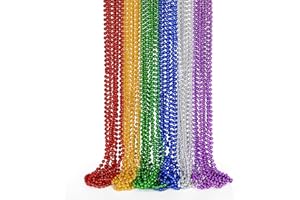 EOBOH Mardi Gras Beads, 24PCS Metallic Colorful Bead Necklace Party Favors, 6 Kinds of 33" Beaded Necklace Costume Women Men Stuff, Festival Parade Throw Accessories for Wedding Birthday Celebrations