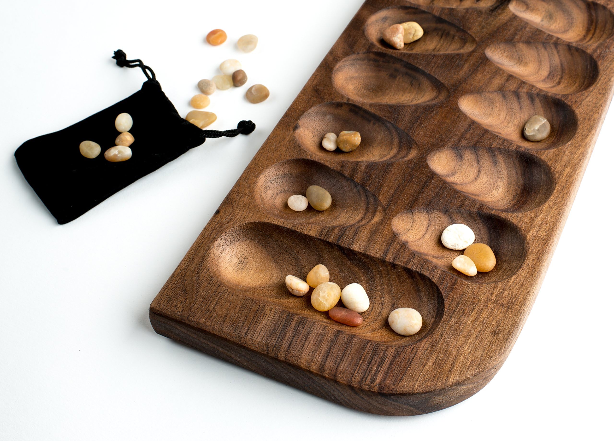 Mancala - Walnut with Tumbled Pebbles by Purple Squirrel Games