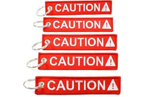 Caution Key Chain Safety Tag Red White Size: 1in by 5in Qty: 5 Pack - by Rotary13B1