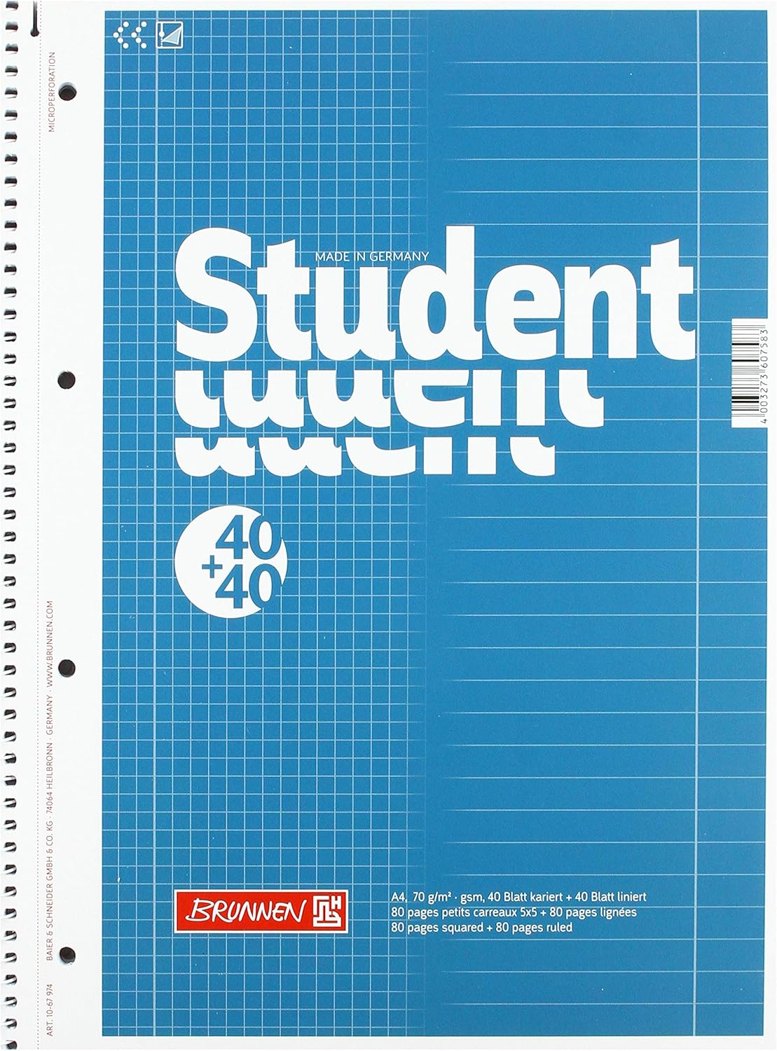 Brunnen 106797418 Notepad Student Duo A4 Lined (Type 27, Line Style 28