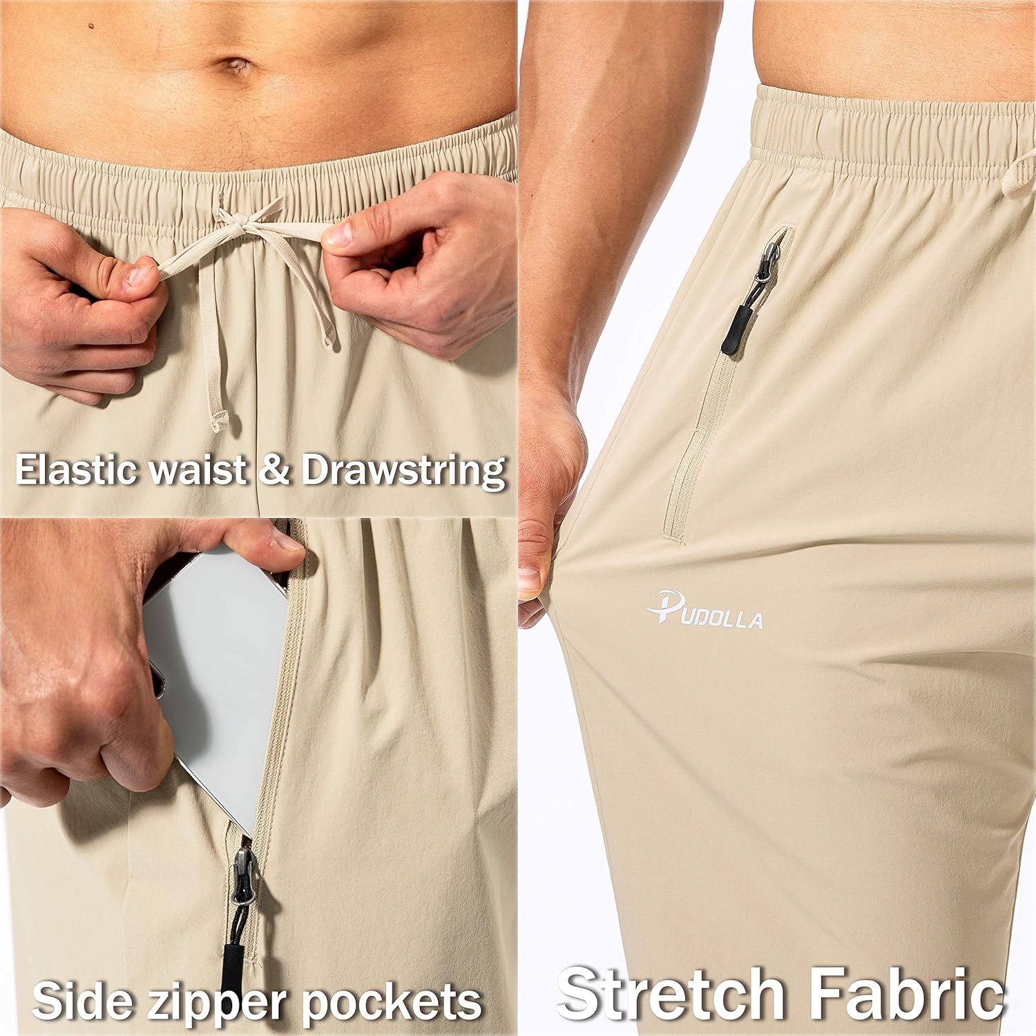 Pudolla Men's Workout Athletic Pants Elastic Waist Jogging Running Pants for Men with Zipper Pockets: Clothing