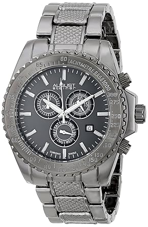 August Steiner Mens AS8104BK Swiss Quartz Chronograph Grey Dial Gun Bracelet Watch