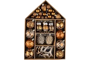 Valery Madelyn Christmas Ornaments for Christmas Tree Decorations, 70ct Vintage Gold Brown Christmas Tree Ornaments Set, Shat