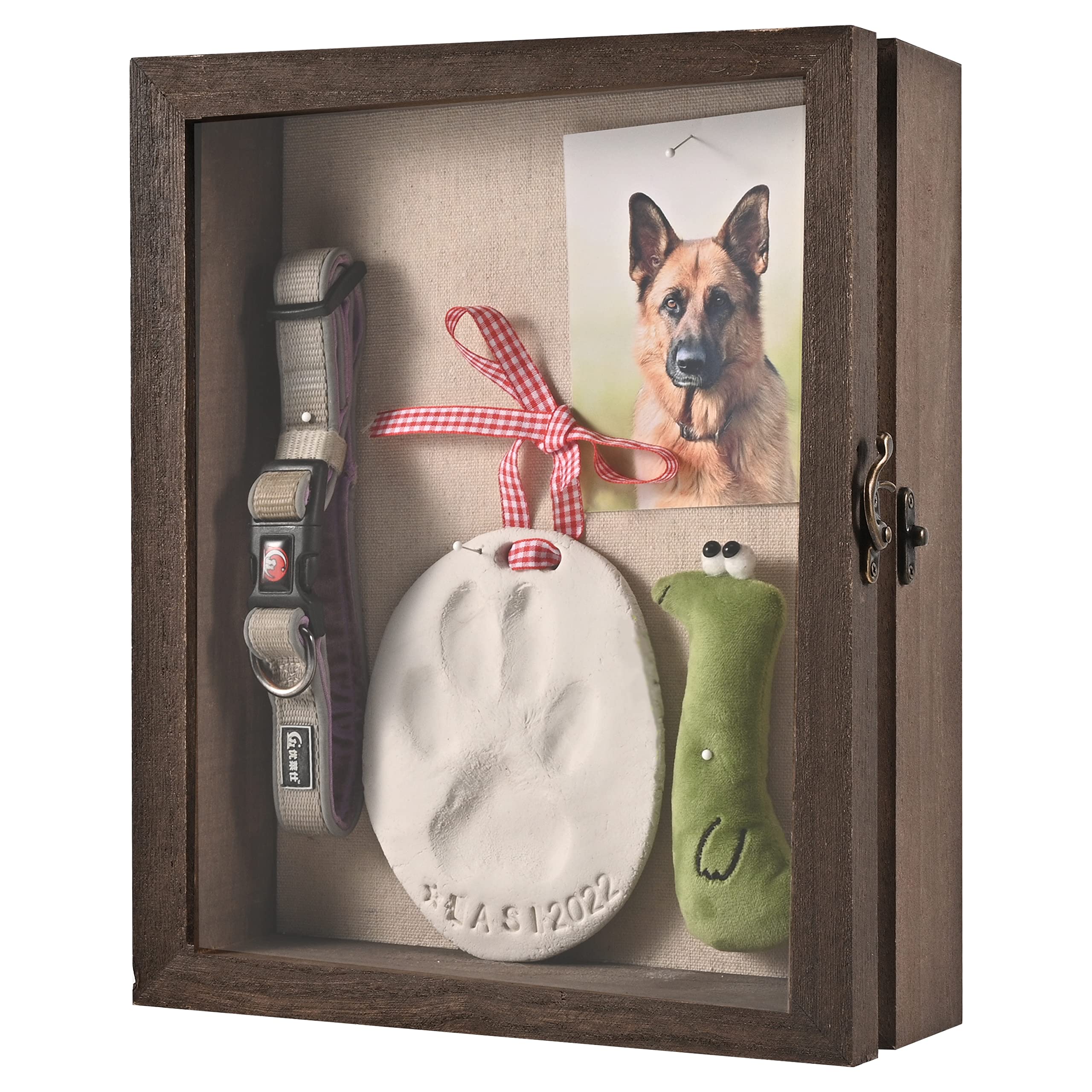 Photo 1 of Gognlvn Pet Memorial Shadow Box with Clay Paw Print Impression Kit,Dog Wood Picture Frame Ornament as Loss Pet Keepsake and Gifts for Pet Lover