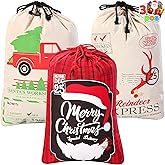JOYIN 3 PCS Christmas Santa Burlap Sack 26" x 19", Large Canvas Gift Bag with Drawstring Reusable Personalized Cloth Pouch for Xmas Presents Package, Party Supplies, Party Favor Decorations