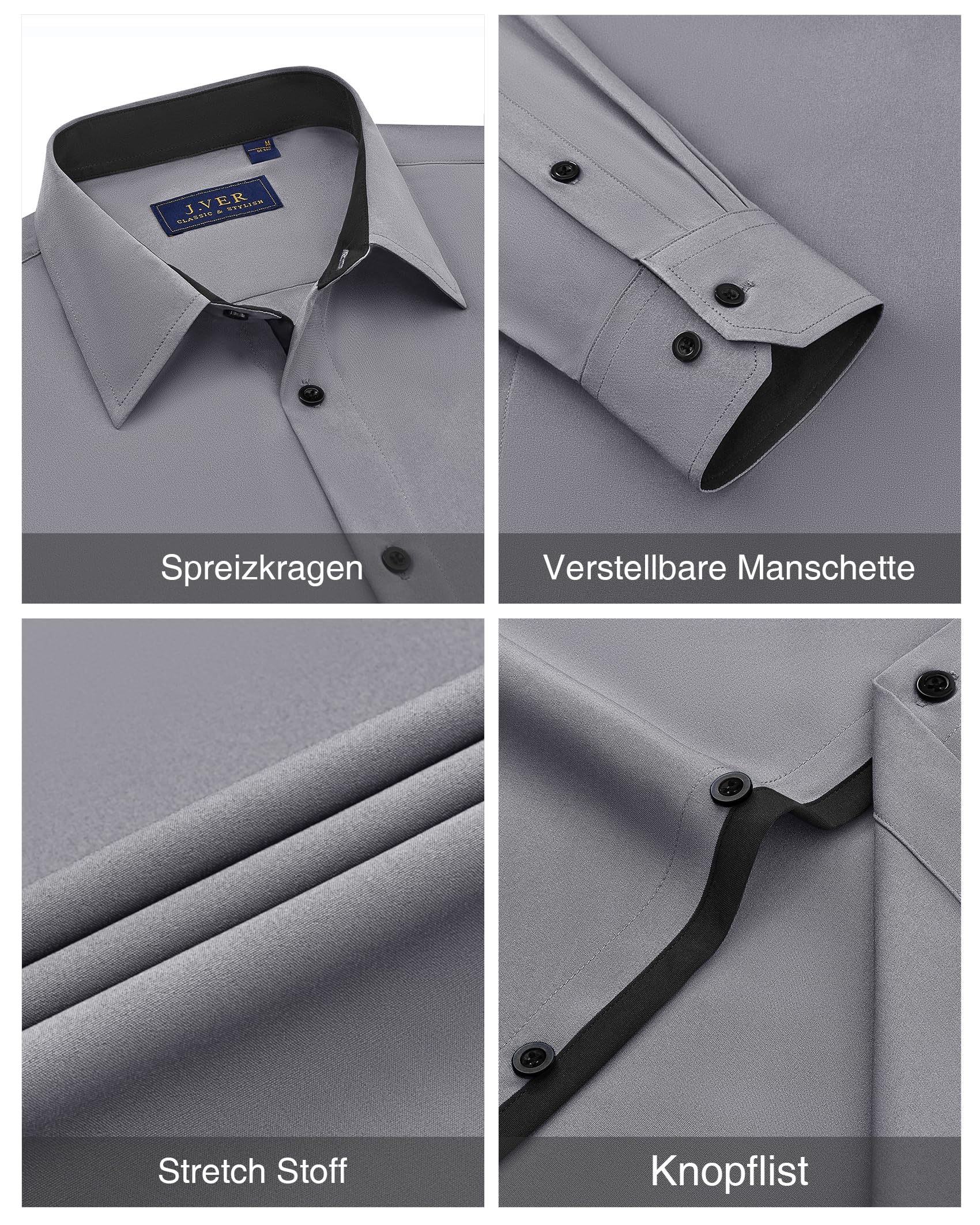 J.VER Hemd Herren Langarm Männer Herrenhemden Bügelfrei Regular Fit Freizeithemden Businesshemd Langarmshirt Hemden,Grau,L 5