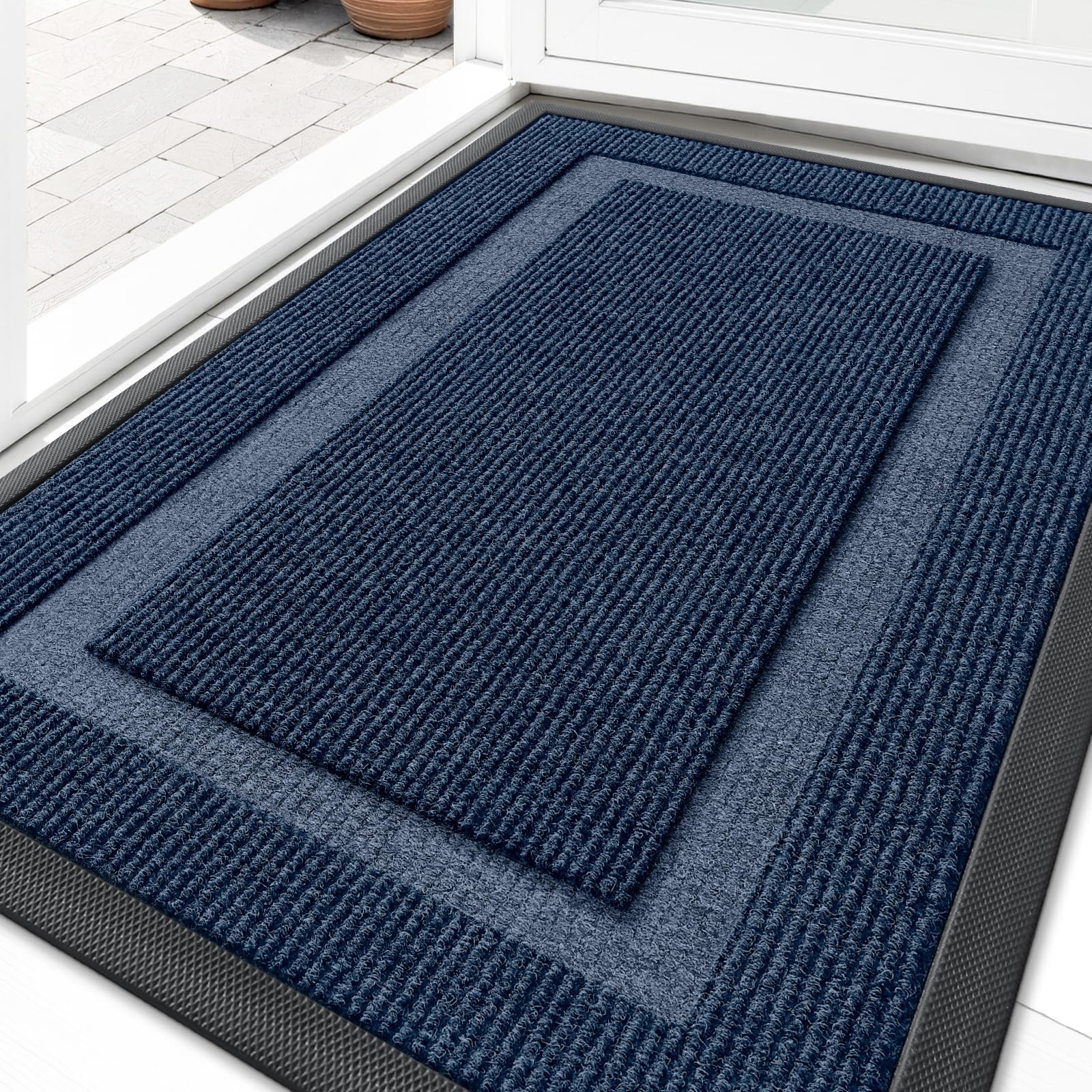 Photo 1 of **MINOR DAMAGE**
OLANLY Front Door Mat Indoor Outdoor Entrance, Waterproof All-Season, All-Weather Doormat, Sturdy Natural Rubber, Fade Resistant, Low Profile, Easy Clean Patio Porch Entryway Mat, 29.5x17, Blue