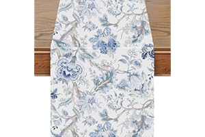 Snycler 13x48 Inch Table Runners White Blue Bird Flower Table Runner Modern Elegant Luxury Farmhouse Geometric Chinoiserie Ta