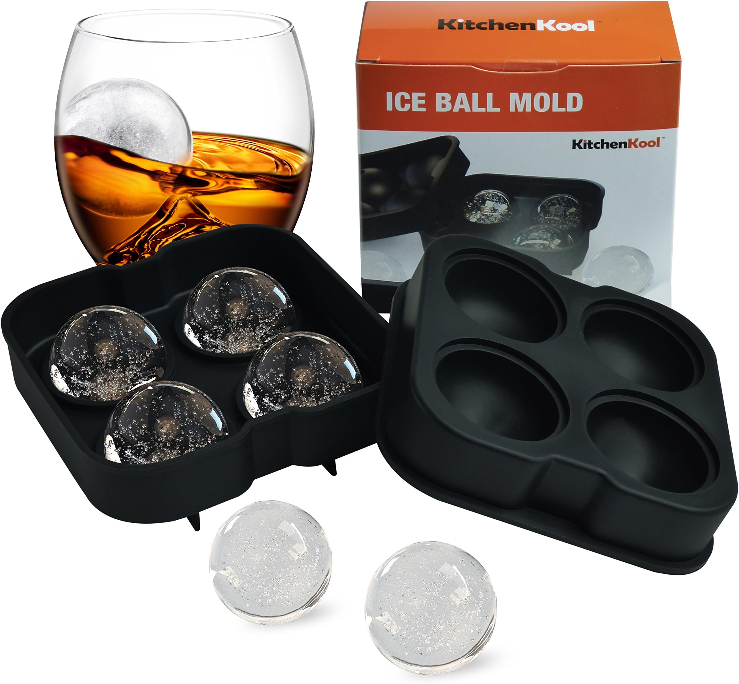 Kitchenkool Ice Ball Maker, Sphere Ice Mold, Scotch Ice Ball Maker - 4 ice ball mold