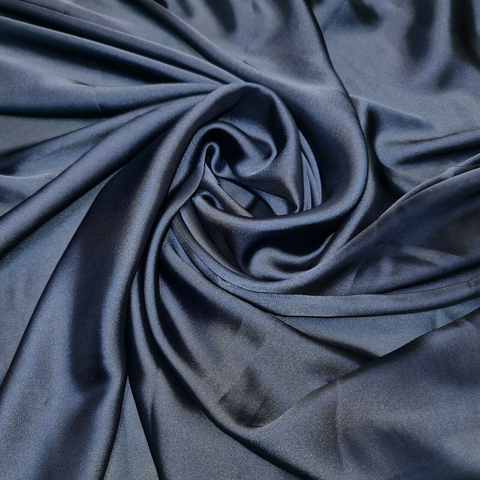New Lightweight Polyester Silk Charmeuse Silky Satin Finish, Dressmaking, Bridal, Prom, Décor - Craft Fabric Material 44" - 112 cm Wide Sold in 1 Meter Pre - Cut Lengths (Dark Navy (10))