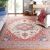 SAFAVIEH Washable Rug Tucson Collection - 9' x 12', Red & Beige, Slip Resistant & Easy to Clean, Ideal for Living Room, Bedro