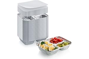 DCS Deals Disposable Aluminum Dinner Tray with Paper Lids (Pack of 50) – 3 Compartment Foil Pan – Perfect for On the Go Lunches, Leftovers, TV Plate or Takeout Convenient Airline Food Tray