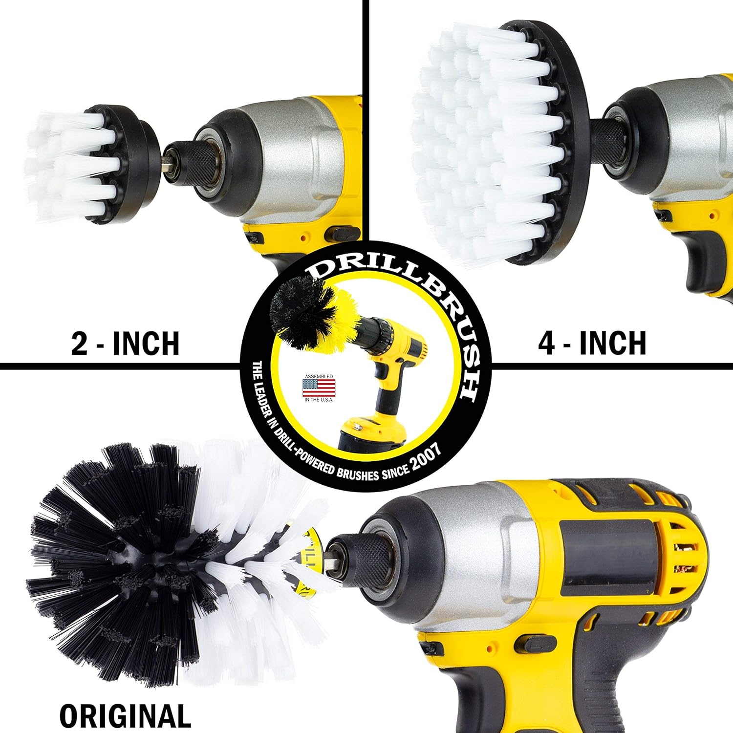 Drill Brush Power Scrubber by Useful Products Drillbrush 3 Piece Drill Brush Cleaning Tool Attachment Kit for Cleaning Furniture, Carpet, Chairs, Shower Door Glass – Drill Brush Wheel Cleaner Kit: Kitchen & Dining