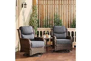 HILLGA Luxury High Back Outdoor Swivel Rocker Patio Chairs Set of 2, with 6-Inch Thick Cushions and Side Table, Ideal for Porch, Poolside, Deck, and Yard in Dark Gray