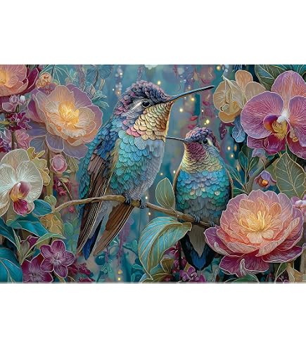 Aoibox 1000 Piece Hummingbird Garden Jigsaw Puzzle 19.7 x 27.6 Inch Nature Birds Crystal Diamond Art Vibrant Floral Animal Puzzle for Adults in the Puzzles department at